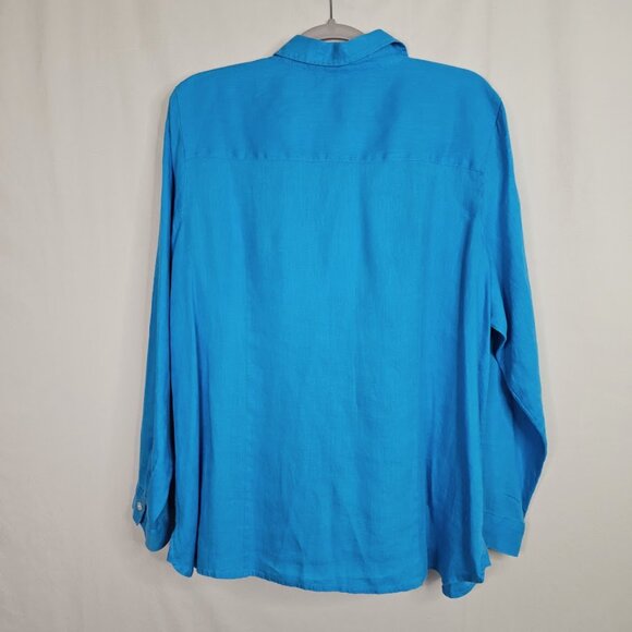 J. JILL LOVE LINEN Button Up Down Shirt Top BLUE size XL Long Sleeve Preppy 100% - Picture 7 of 8